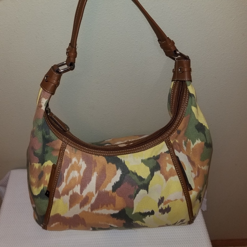 Tignanello Canvas Fall Floral print & Leather bag